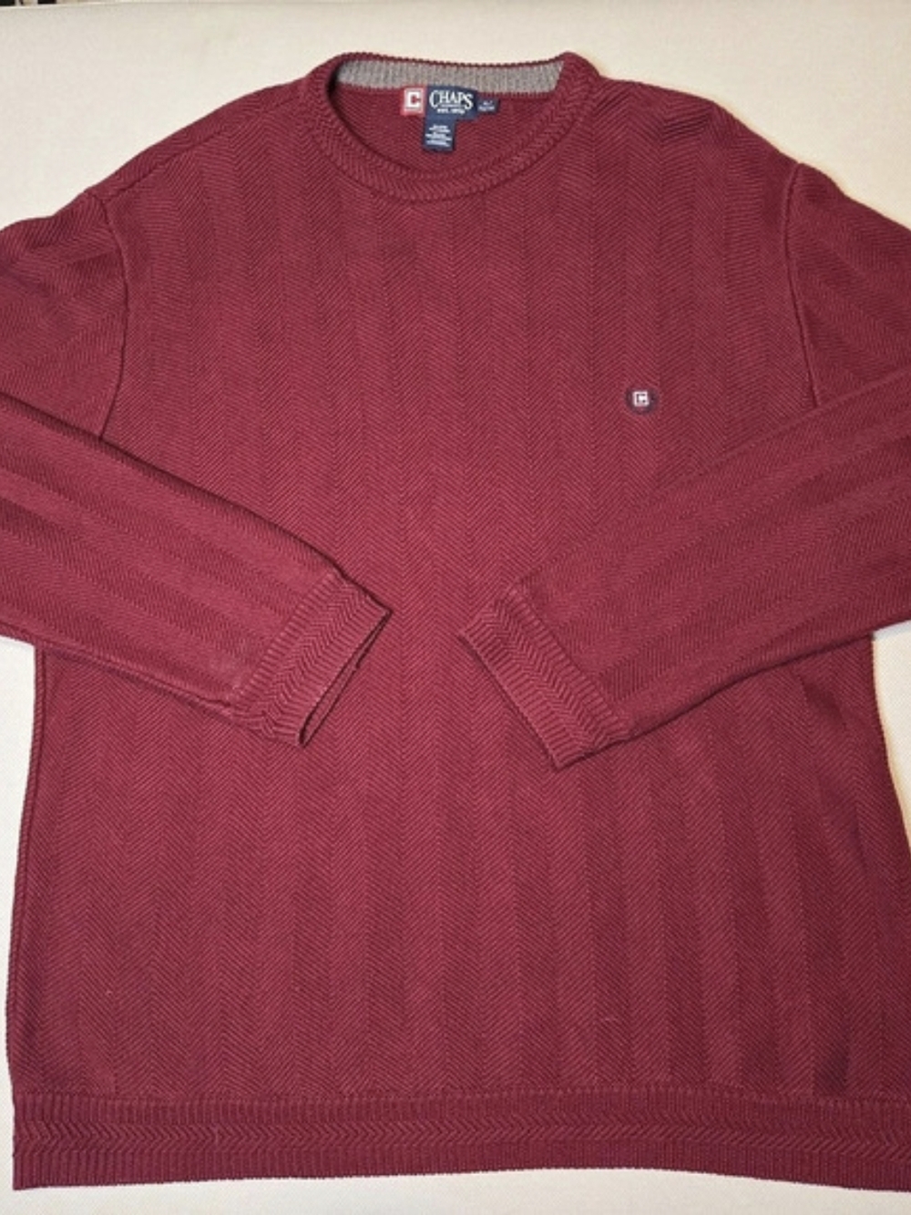 Chaps Ralph Lauren Men's X-Large Burgundy Pullover Sweater Herringbone Knit